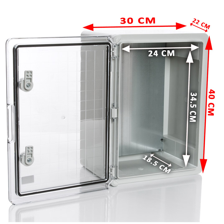 картинка PP3015; Пластиковый шкаф с монт. панелью, IP65. УХЛ1., 300х400х220, прозрачная дверца от магазина