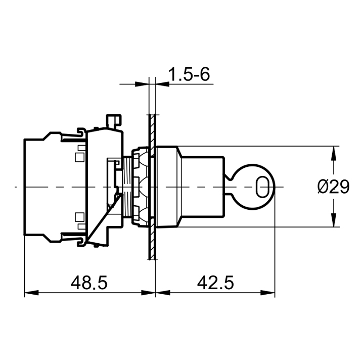 картинка PB0-AG33; Переключатель с ключом, с возвратом, 3 положения 1-0-2, 2NO.(Черный) от магазина